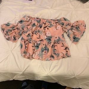 ANA Off the shoulder pink floral flowy shirt